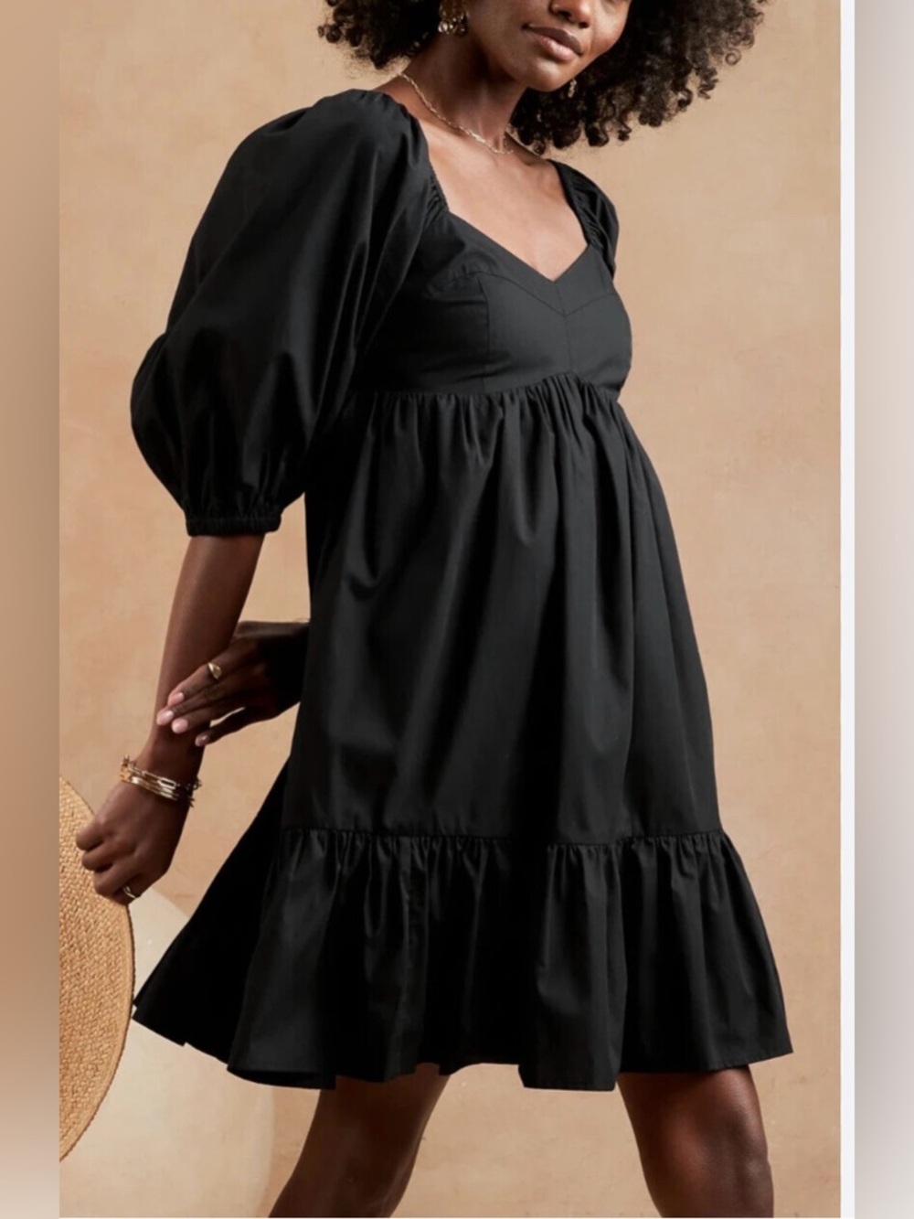 NWT!! Banana Republic Black Poplin Puff Sleeve Babydoll Mini Dress XL Tall NWOT